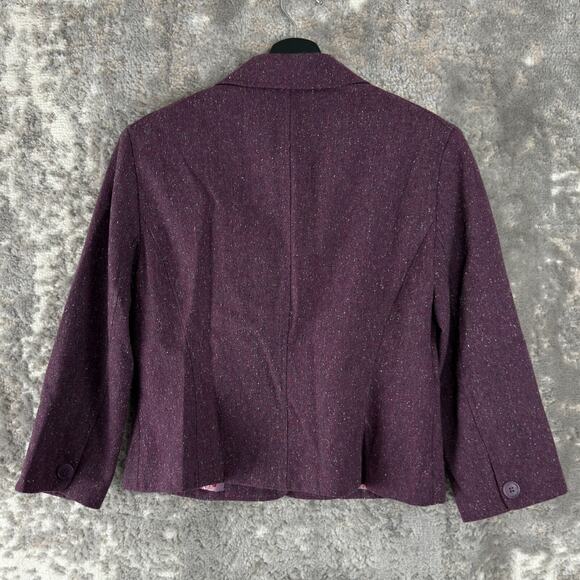 Worthington Size 10 Wool Blend Career Blazer Jacket Purple Paisley Lined Button - Picture 4 of 8